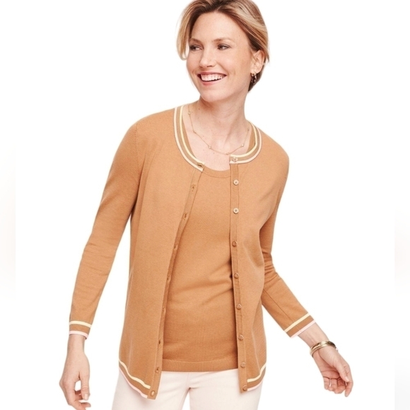 Talbots Cotton blend Charming Cardigan – Tipped Cafe Multi NWOT - Picture 1 of 4